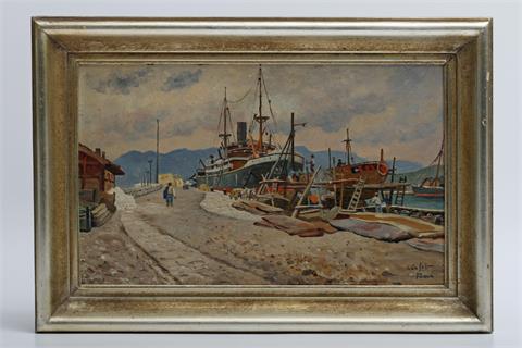ANKELEN, EUGEN (1858-1942) 'Skandinavische Küstenlandschaft mit Schiffen'.