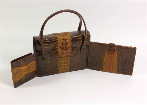 Edles Hornback-Krokodilledertäschchen mit Brieftasche und Börse.