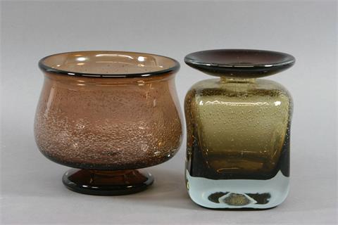 BECHMANN, HARTMUT (1939), Konvolut 1 Vase und Fußschale, Glas mit Luftblasendekor, 1982.