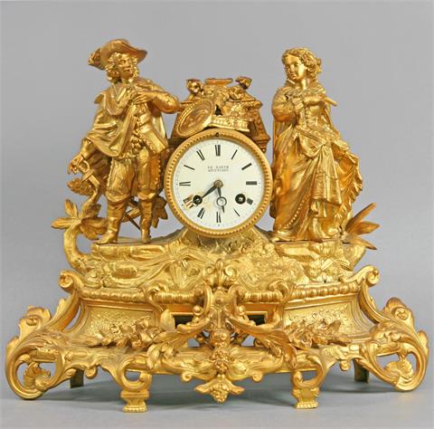 Pendule im Rokokostil, bez. 'Fr. Barth/Stuttgart, Metall goldfarben gefaßt, deutsch um 1900
