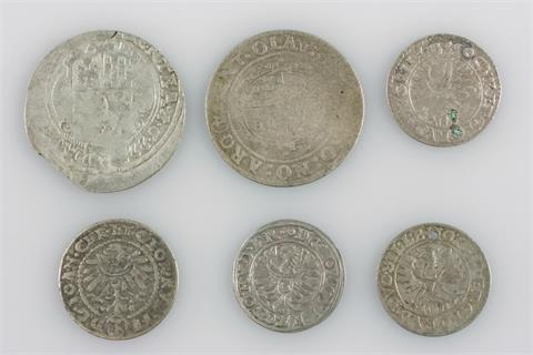 Schlesien-Liegnitz-Brieg - Konvolut, 6 Münzen, u.a. Kipper-Vierundzwanziger 1622,