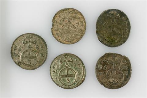 Schlesien - Konvolut, 5 Münzen, u.a. Leopold I., 1657-1705,