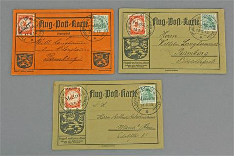 Brfm. Dt. Flugpost - 1912, 3 Karten, 1 x Gelber Hund,