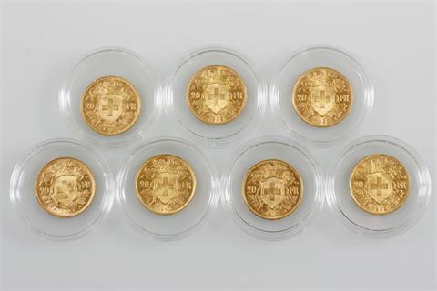 Schweiz / GOLD - 7 x 20 Franken / Vreneli,