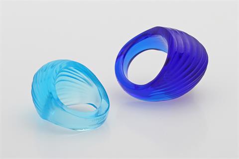 LALIQUE Zwei farbige Ringe, hellblau/blau.