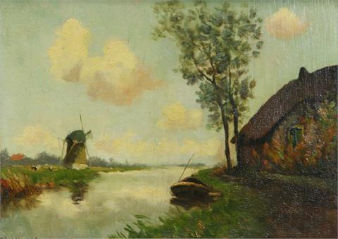 BEZ. JINTES, W.H.: Holländische Landschaft mit Mühle.