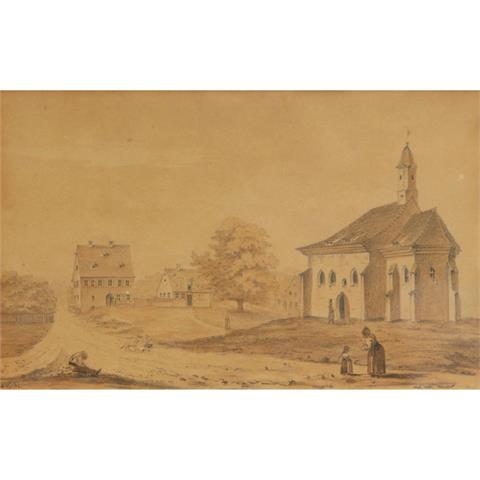 MONOGRAMMIST C.G., datiert (18)52: Dorfansicht mit Kapelle.