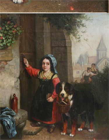 GENREMALER, 19. Jh.: Mädchen mit Bernasennen-Hund.