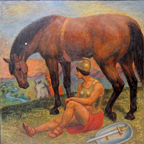 VOLKMANN, ARTHUR (Attrib.) (1851- 1941): Rastende Amazone mit Pferd.