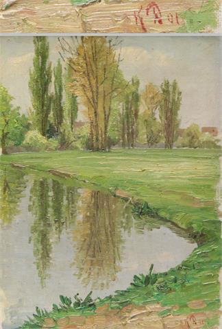 DUSSAULT, KARL (1860-1930): Parklandschaft mit Teich.