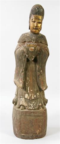 Altarfigur eines Würdenträgers, China Ming Dynastie, Holz gefaßt.