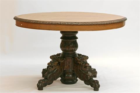 Ovaler Tisch, deutsch um 1890, Eiche partiell dunkel gebeizt.