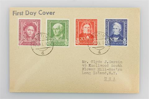 Brfm. Bund - 1949, Wohlfahrts FDC auf Brief in die USA, 1.700 Euro