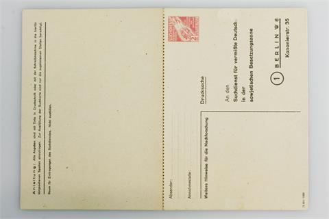 Brfm. Sonder Postkarte - Ganzsache "Suchdienst für vermißte Deutsche in der sowjetischen Besatzungszone",