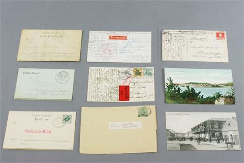 Brfm. - 9 interessante Briefe und Karten, z.b. 2 Karten Tsingtau/China,