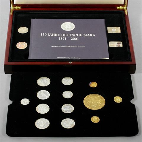 Jubiläums-Collection '130 Jahre Deutsche Mark', 13 Original-Repliken und 2 Silberbarren .925,