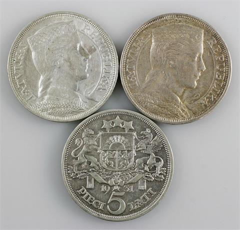 Lettland / Silber - 3 x 5 Lati, 2 x 1932 und