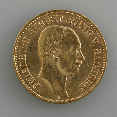 Sachsen - 20 Mark 1905/E, August III., GOLD, 7,94 Gr.,