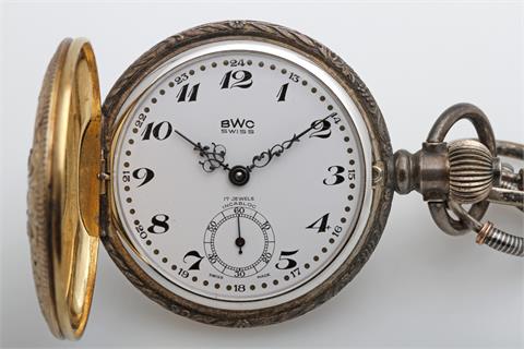 BWC Taschenuhr, Lepine, Gehäuse Metall mit Darstellung eines Hirsches auf Sprungdeckel.