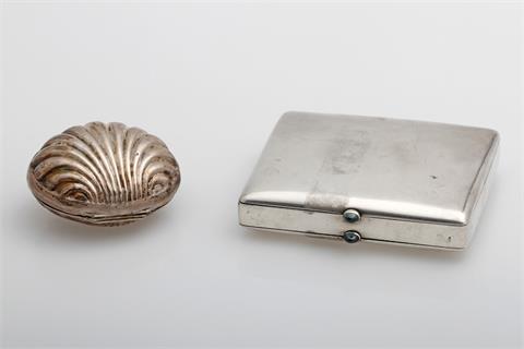Zigaretten-Etui 900/- Silber und Muscheldose Silber (defekt).