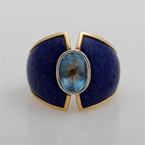 Ring mit einem Blau-Topas und Lapis, GG 18K, Juwelierqualität.