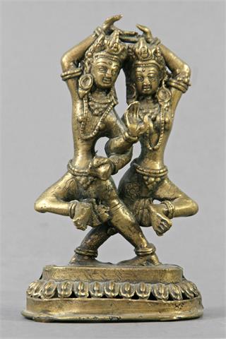 Skulptur 'Radha und Krishna' aus Messing, INDIEN, 1. Hälfte 20. Jh.