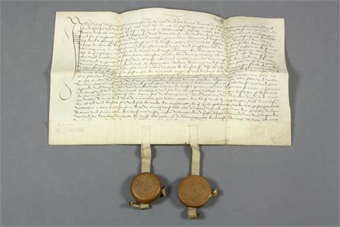 Urkunde mit 2 Siegeln, 16. Jh.,