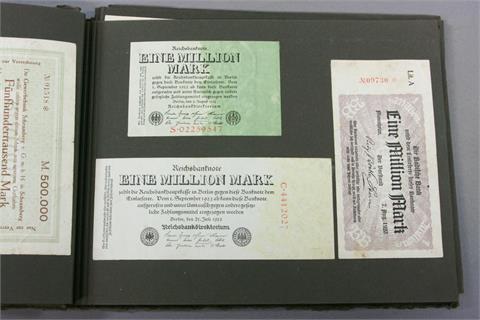 Banknoten - Inflationsscheine/Reichsbanknoten, diese in Album überwiegend eingeklebt,