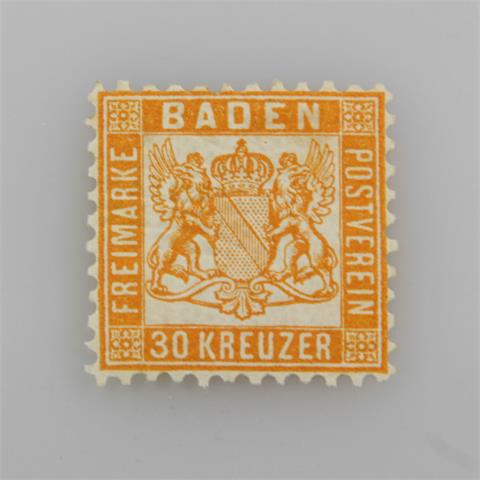 Baden - 1862, 30 Kreuzer dunkelgelblichorange, pstfr.,