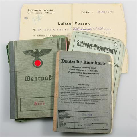 Konvolut - Papiere Deutsches Reich: Wehrpaß Heer mit Hülle, Inländer-Ausweiskarte, Deutsche Kennkarte