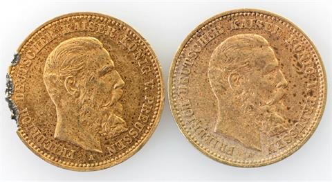 Deutsches Reich/GOLD - Konvolut: 2 x 10 Mark 1888 A, Friedrich v. Preußen,