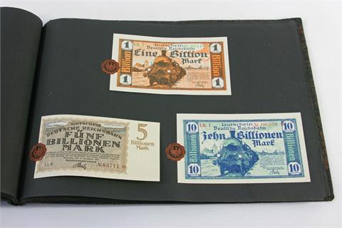 Banknoten aus 1914/24 - Album aus der Zeit, gut 120 Scheine,