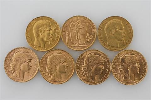 Frankreich/GOLD - Konvolut: 7 x 20 Francs, 1854 - 1913,