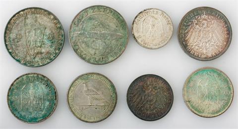 Deutsches Reich/Weimarer Republik/III. Reich - Konvolut: 8 diverse Münzen,