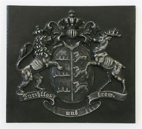 Württemberg - Wappen "Furchtlos und Trew (Sic !).", schwarz lackiertes Metall,