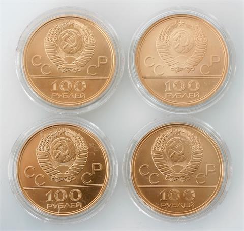Russland/GOLD - Konvolut: 4 x 100 Rubel, Moskau 1980,