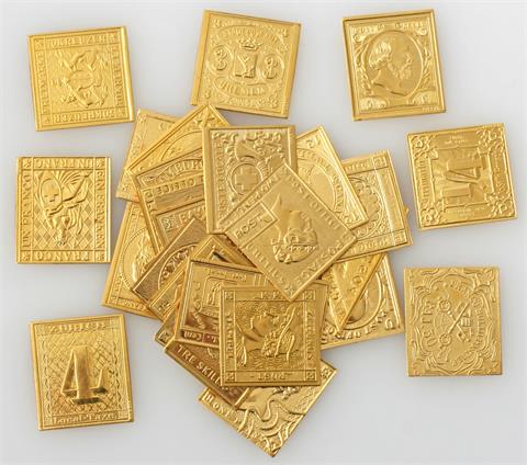 GOLDMEDAILLEN - Feingoldblättchen in Form von Briefmarken,