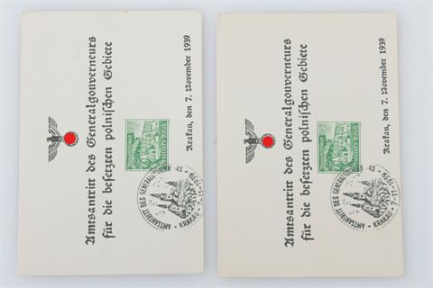 III. Reich - Konvolut: 2 Postkarten 'Amtsantritt des Generalgouverneurs für die besetzten polnischen Gebiete',