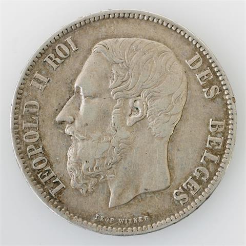 Belgien - 5 Francs 1868, Leopold II.,