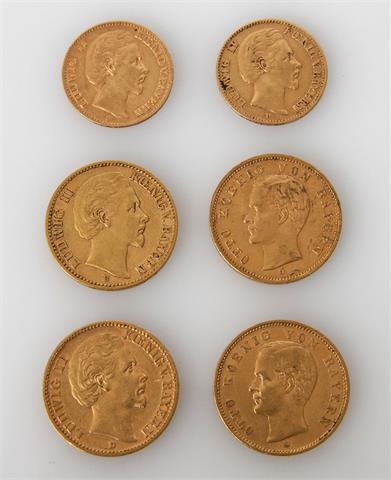 Bayern - Konvolut von 6 Goldmünzen: 10 Mark