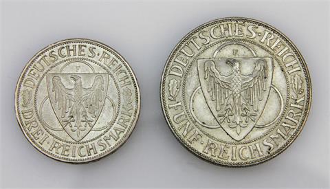 Weimarer Republik - Konvolut: 5 Mark 1930 F, Rheinland - Räumung, ss, J. 346 +