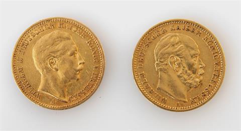 Preußen / Gold - 20 Mark 1873 A, Wilhelm I. + 20 Mark 1901 A, Wilhelm II.,