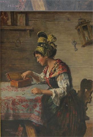 HAMZA, HANS (1879-1945) Genreszene mit Bauernmädchen.
