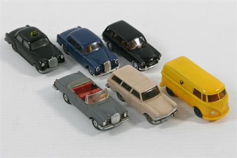 BREKINA u.a. Konvolut von sechs Miniaturautos, 1950er/60er Jahre,