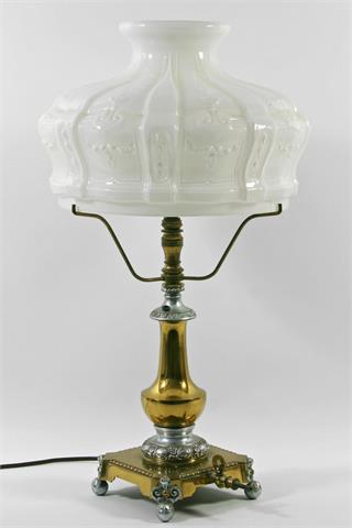 Tischlampe, Metall/Glas, elektrifizierte Gaslampe, 19./20. Jh.
