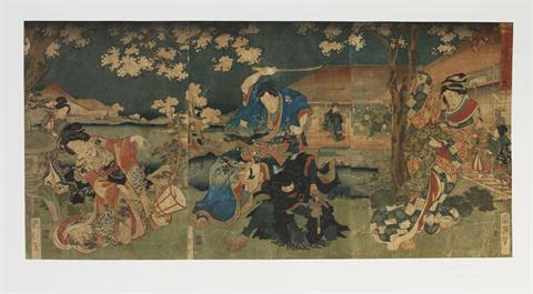 KUNITERU, UTAGAWA (1808-1876): "Angriff eines Samurai-Kriegers",