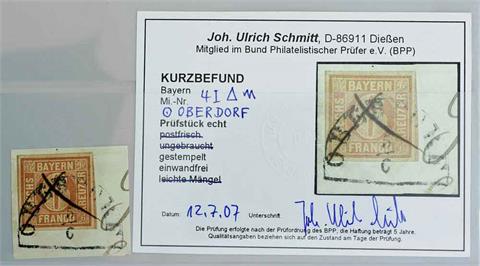 Bayern - 1849, 6 Kreuzer braun, Platte 1, Briefstück,