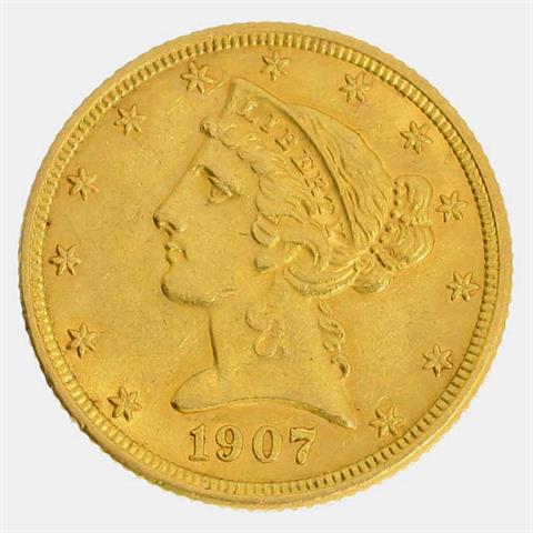 USA - 5 Dollars Liberty Head 1907/D,