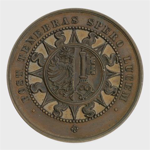Medaille - Bronzemedaille der Stadt Genf 1886, 'Post Tenebras Spero Lucem', 'Forces Motrices du Rhône Genéve',