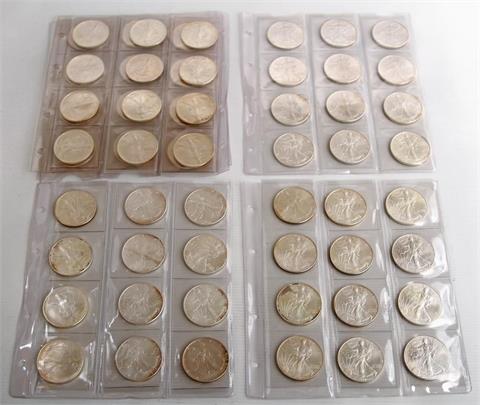 USA / Silber - 66 x 1 Dollar, 1986-1987 und 1990-2003, Silver Eagle, Philadelphia,